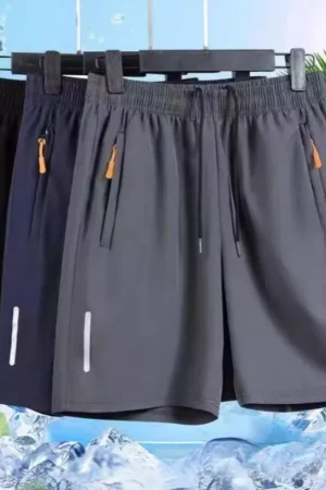 Summer Ice Silk Shorts Men'S Summer Beach Pants Casual Loose Thin Basketball Sports Running Shorts Sweat Wicking Hygroscopic