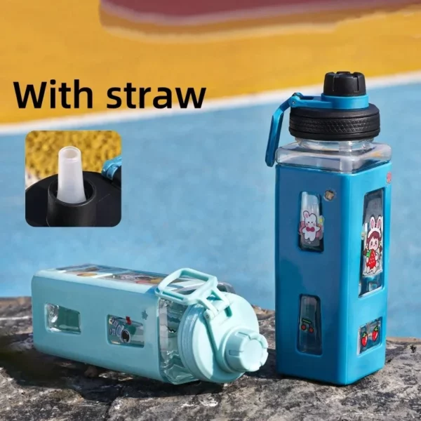 600ML Portable Sports Water Mug Square Outdoor Sports Fitness Plastic Water Bottles Home Travel Adult Kids Drinkware Tools - Image 2