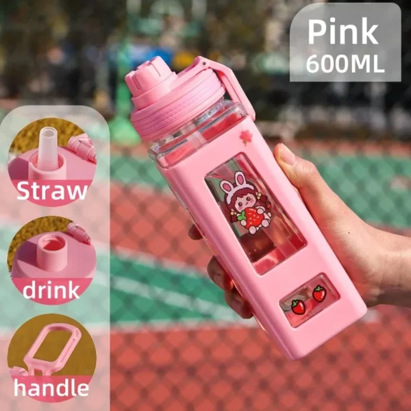 600ML Portable Sports Water Mug Square Outdoor Sports Fitness Plastic Water Bottles Home Travel Adult Kids Drinkware Tools - Image 5